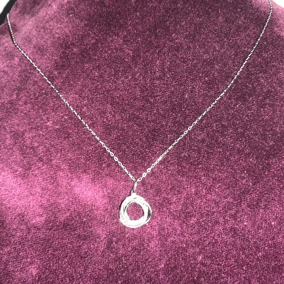 Sterling Silver 925 Interlocking Circle Pendant Necklace | Minimalist Adjustable - Picture 2 of 3